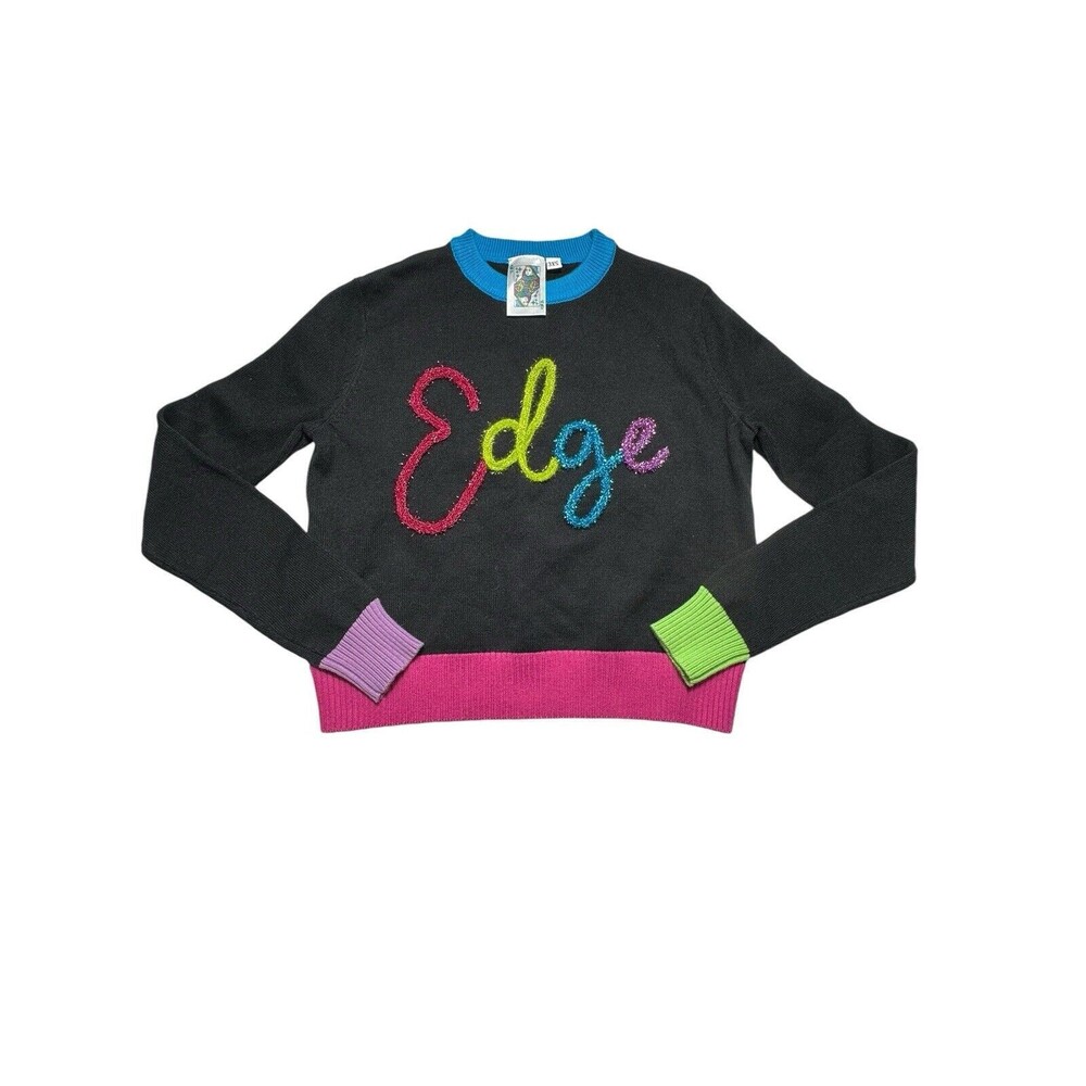 Queen‎ Of Sparkles Women's Size 3XS Edge Rainbow Black Multicolor Sweater #U11-1